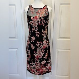 WHBM Black Dress with Pink Floral Embroidery